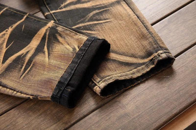 2025 Men's Fashion Vintage Jeans Slim Straight Leg Tie Dye Pleated Biker Denim Pants Male Casual Pants Oversized 42 High Quality