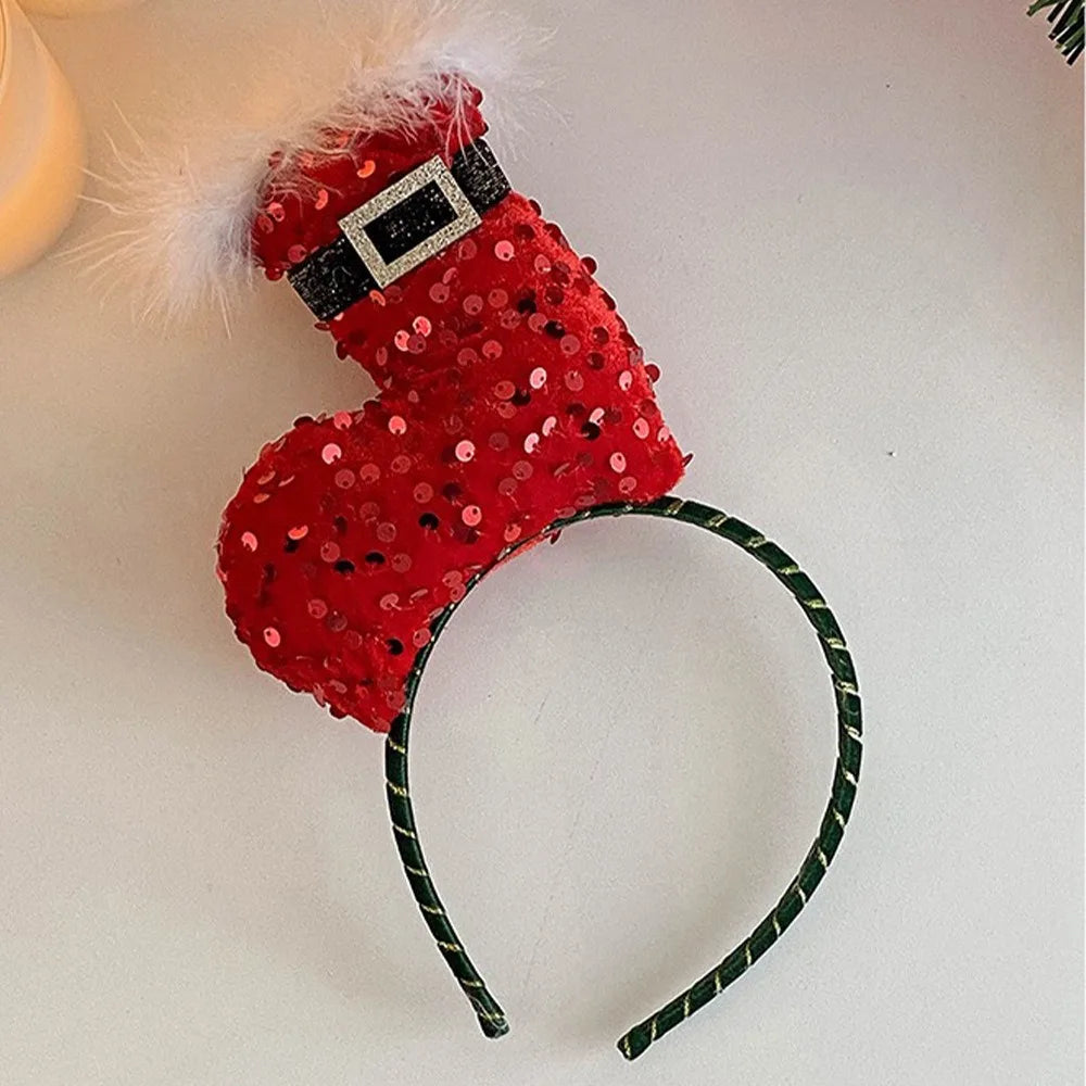 Headwear Sequin Merry Christmas Headbands Festival Red Christmas Hat Hair Hoop Dress Up Plush Holiday Decor