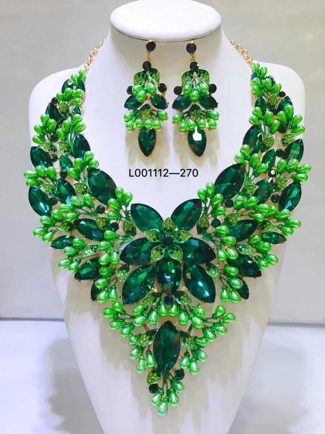 Women luxury necklaces set wedding delicate fashion jewelery crystal rhinestone earrings jewelry sets