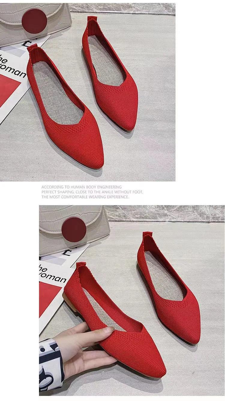 Women’s ballet casual shoes slip-on flats knitting ballerina pointe