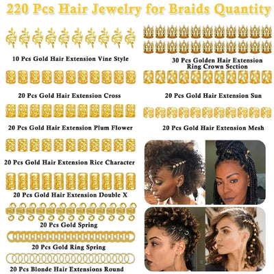 220 Gold-Plated Hair Accessories Woven Jewelry Women's Hair Accessories Trendy Hairstyles Fashionable Metal Hair Rings Cuffs
