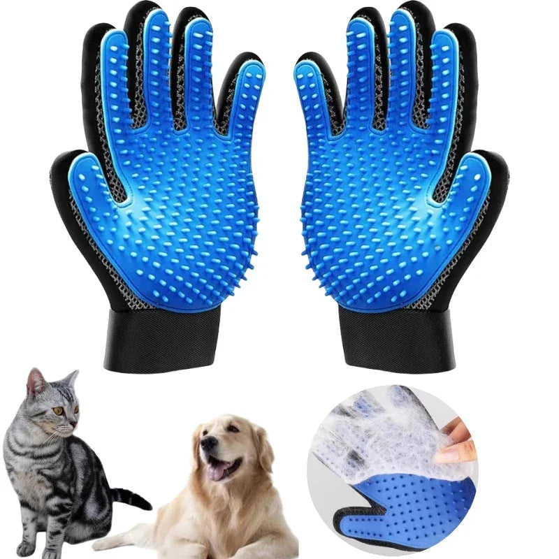 Pet Grooming Kit for Dog Cat Rabbit Fur 2 Sided Grooming Brush Bath Cleaning Glove De-Shedding De-Matting Pet Hair