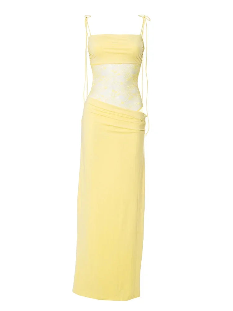 Lace-up Long Dresses For Women Evening Party Clothing Asymmetrical Lace Bodycon Vestidos De Mujer Sleeveless Robe Femme Été