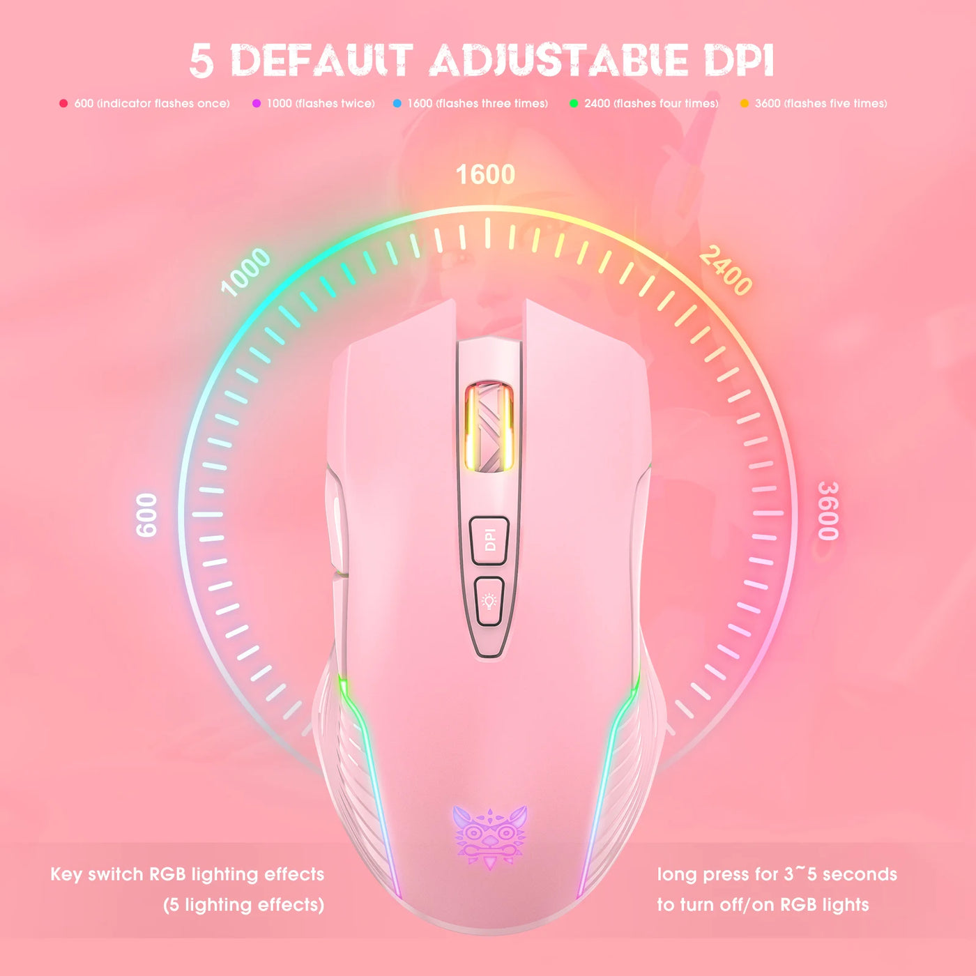 ONIKUMA CW905 Wired Gaming Mouse 6 Levels Adjustable DPl 7 Programmable Buttons 7 RGB Lighting Modes Ergonomic Mice for Pc Gamer