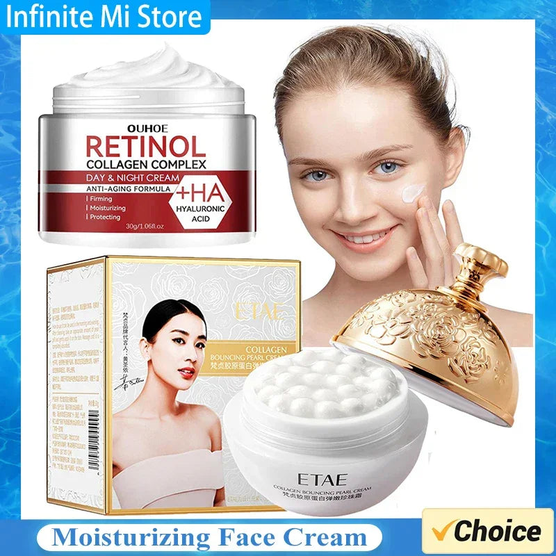 30g Retinol Face Cream Moisturizing Hyaluronic Acid Facial Cream Skincare Face Creams Collagen Bouncy Pearl Cream