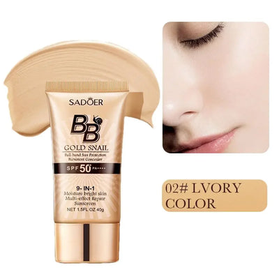 40g Gold Snail Sunscreen BB Cream Protector Facial Sun Block SPF50 BB Cream Isolation Lotion Concealer Facial Moisturizer