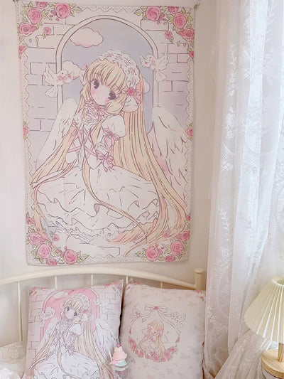 Cute Anime Girl Tapestry Background Cloth Home Decor Kawaii Girl's Room Decorating Items Cartoon Wall Hanging Pink Tapestry