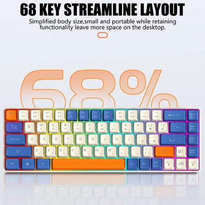 Compactly Mechanical Gaming Keyboard 68Key with LED Backlits Clear Letter for Office Home Use for Typing Gaming Keyboard