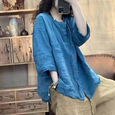 Literary Solid Linen Top For Women