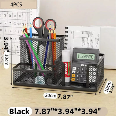 Mesh Desk Organizer Office Supplies Caddy with Pencil Holder and Storage Baskets for Desktop Accessories, 3 Compartments, Black