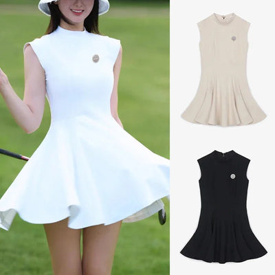 Women Golf Dress Sleeveless Outdoor SportsSlim Fit Sexy Dress Beige Black Outfit Women Clothes