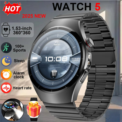 Smart Watch5 1.53-inch HD Display LED Lighting IP68 Waterproof Music Playback Weather Health Assistant AI Voice 100+ Sports Mode
