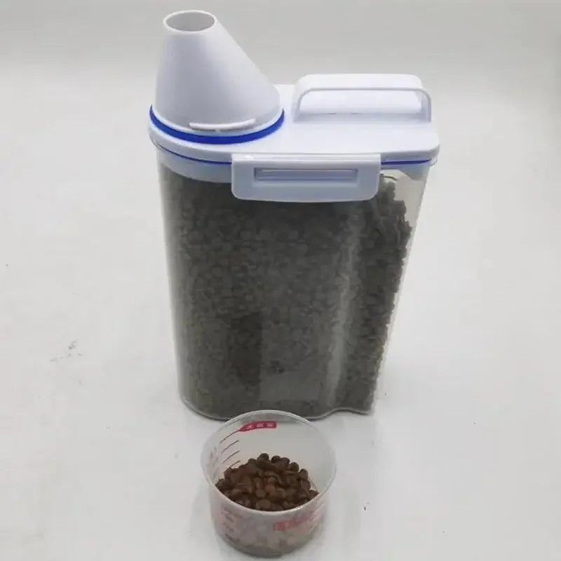 Pet Food Storage Container with Measuring Cup Handle Airtight Waterproof Pet Food Storage Dispenser Portable Buckets Feeder