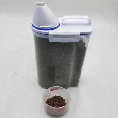 Pet Food Storage Container with Measuring Cup Handle Airtight Waterproof Pet Food Storage Dispenser Portable Buckets Feeder