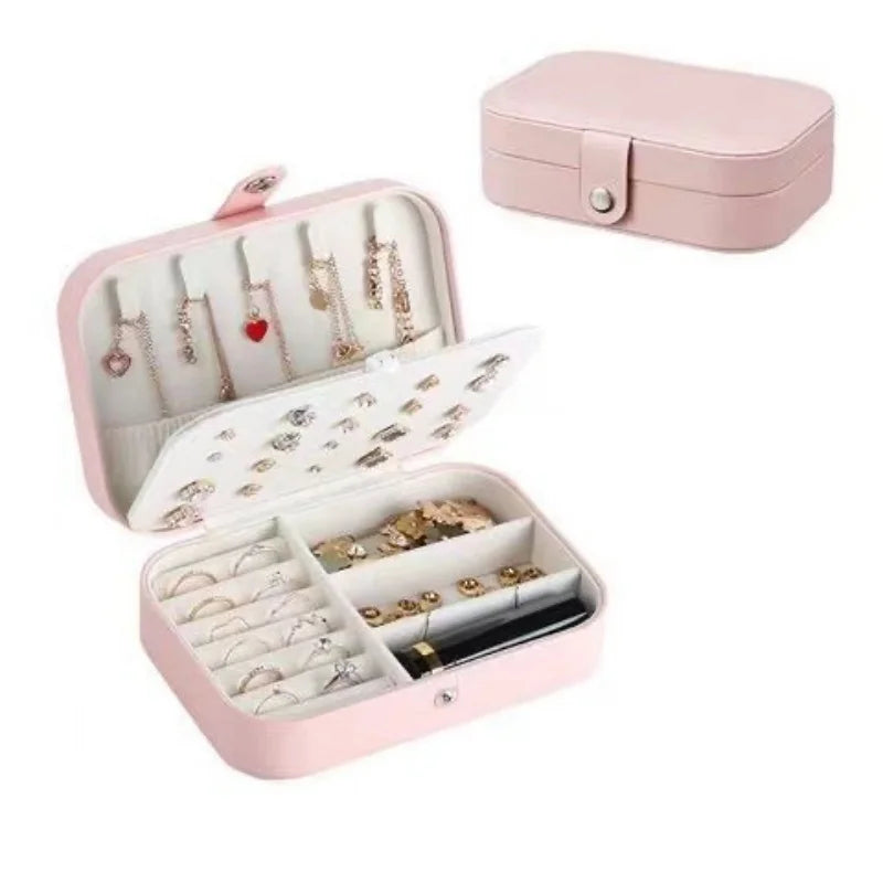 Portable Jewelry Storage Box Travel Organizer Jewelry Case Leather Storage Earrings Necklace Ring Jewelry Organizer Display