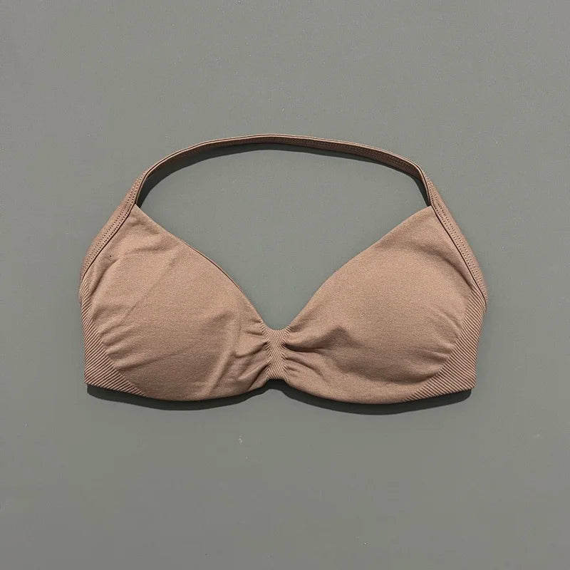 HISTELLO Impact Strappy Bra Gym Top Women High Support Thin Strap Halter Sports Seamless Bras Scrunch Push-up Workout Yoga Tanks