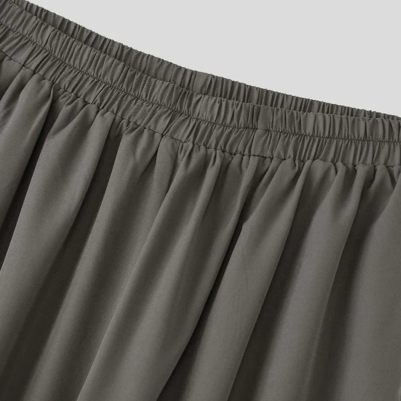 Men Wide Leg Pants Solid Color Joggers Pleated Oversize Casual Trousers Men Elastic Waist 2025 Streetwear Fashion Pants INCERUN