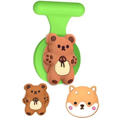 Green silicone phone grip with cartoon bear and dog for kids AirTag holder