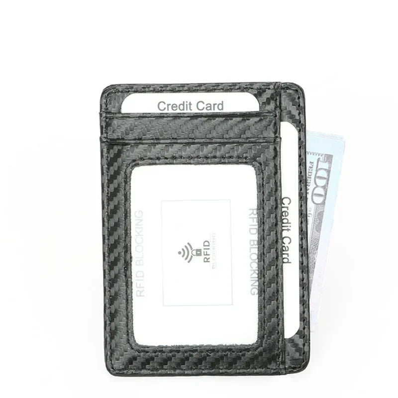 Black carbon fiber RFID-protected slim wallet with AirTag holder