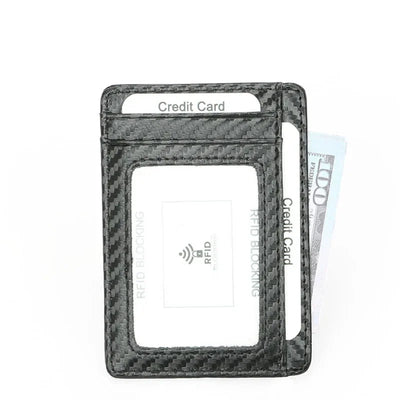Black carbon fiber RFID-protected slim wallet with AirTag holder