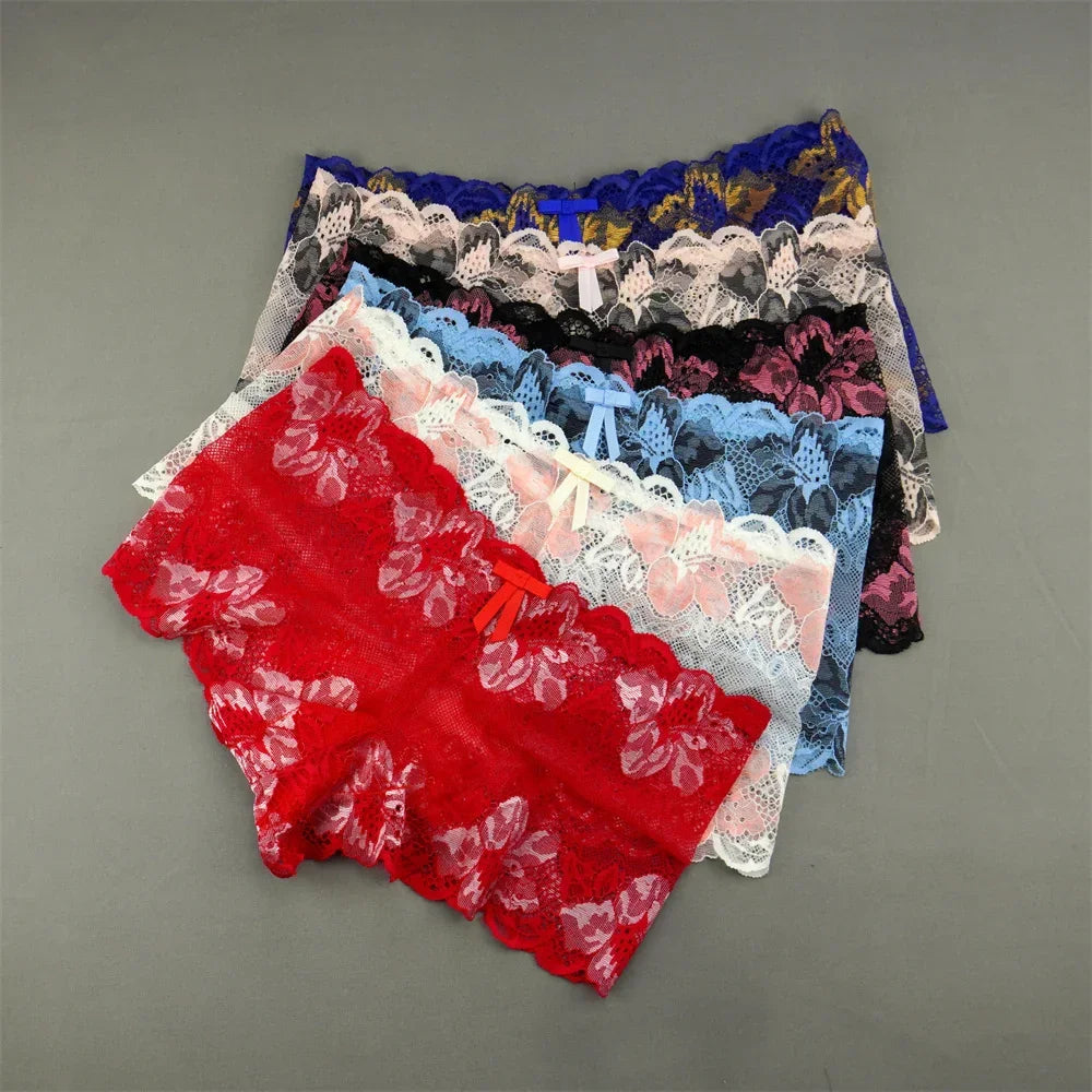 New 2023 Transparent Underwear Women Sexy Lace Panties Women Bikini Bottom Boyshorts Hollow Out Ladies Floral Boxers M-XXL