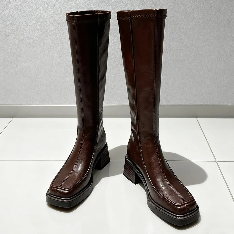 Women's High Boots High Heels Fashion Dress Shoes Chunky Luxury Woman Winter Boots 2025 Designer Knee High Chelsea Botas Mujer