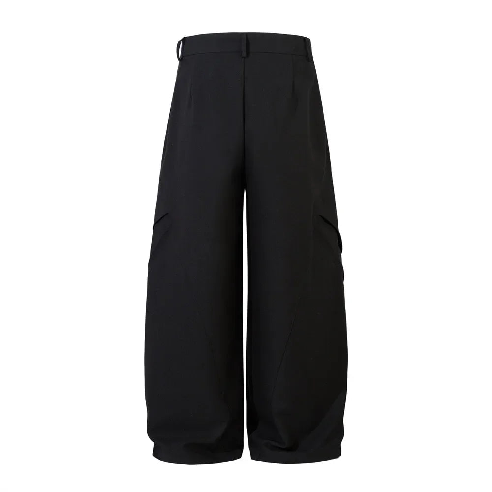 Spliced Wide Leg Pants Mens Solid Color Spring Summer Casual Streetwear Loose Wide Leg Trousers Men