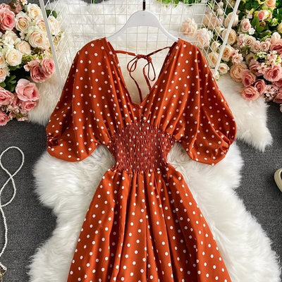 V Neck Sexy Dolman Sleeves Waist Slim Polka Dot Print Jumpsuit Women Wide Leg Trousers Jumpsuit