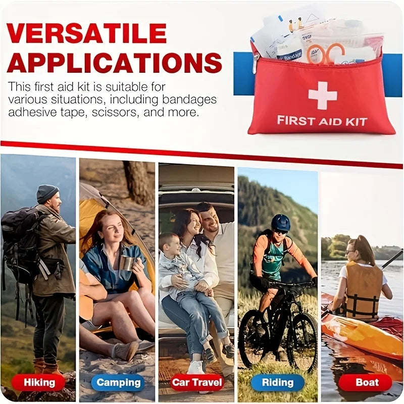 12 emergency first aid kits, including scissors, bandages, tape, and tweezers - compact red travel and car survival bag