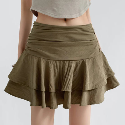 Women's Tiered Ruffle Skirt - High-Low Hem Flowy Layered Mini Skirt Spring Summer