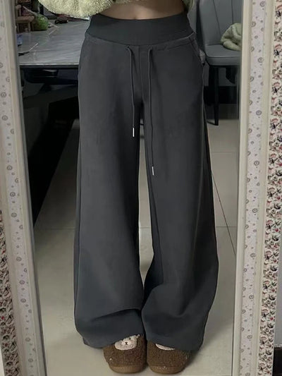 Black Sweatpants for Women Autumn High Waist Drawstring Loose Wide Leg Pants Y2K Fashion Streetwear All Match Jogging Trousers