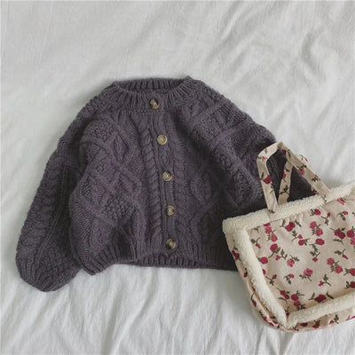 Girls' Sweater Coats 2025 Spring Autumn New O-neck Solid Soft Knitted Cardigan Korean Children's Casual Loose Sweaters