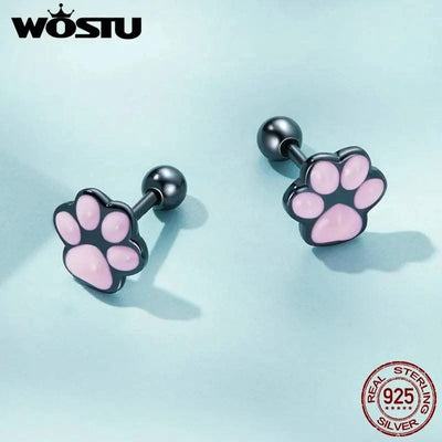 WOSTU Real 925 Sterling Silver Cat Ear Hoop Earrings For Women