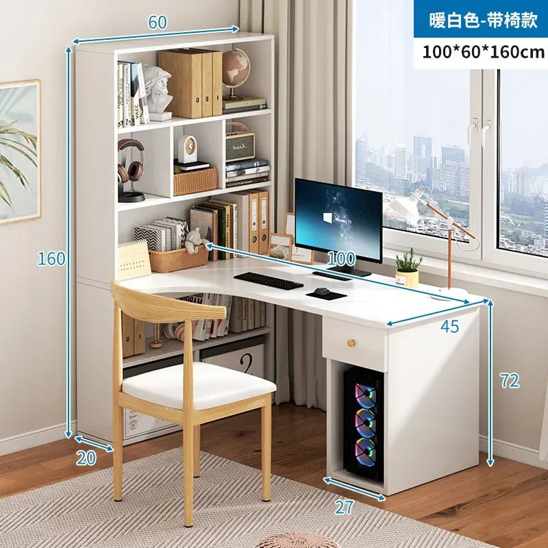Computer Desk L Shaped Lap Table 55'' Office Desk with 3 Drawers and Bookshelf, L Shaped Large Corner Desk with Storage Shelves
