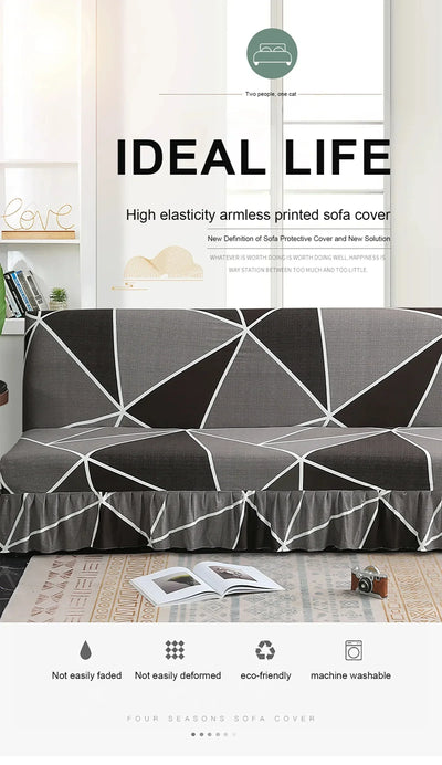 1/2/3Seater Sofa Bed Cover with Elastic Printing Seat Cover Armless Sofa Bed Cover Sofa Covers for Living Room Home Decor