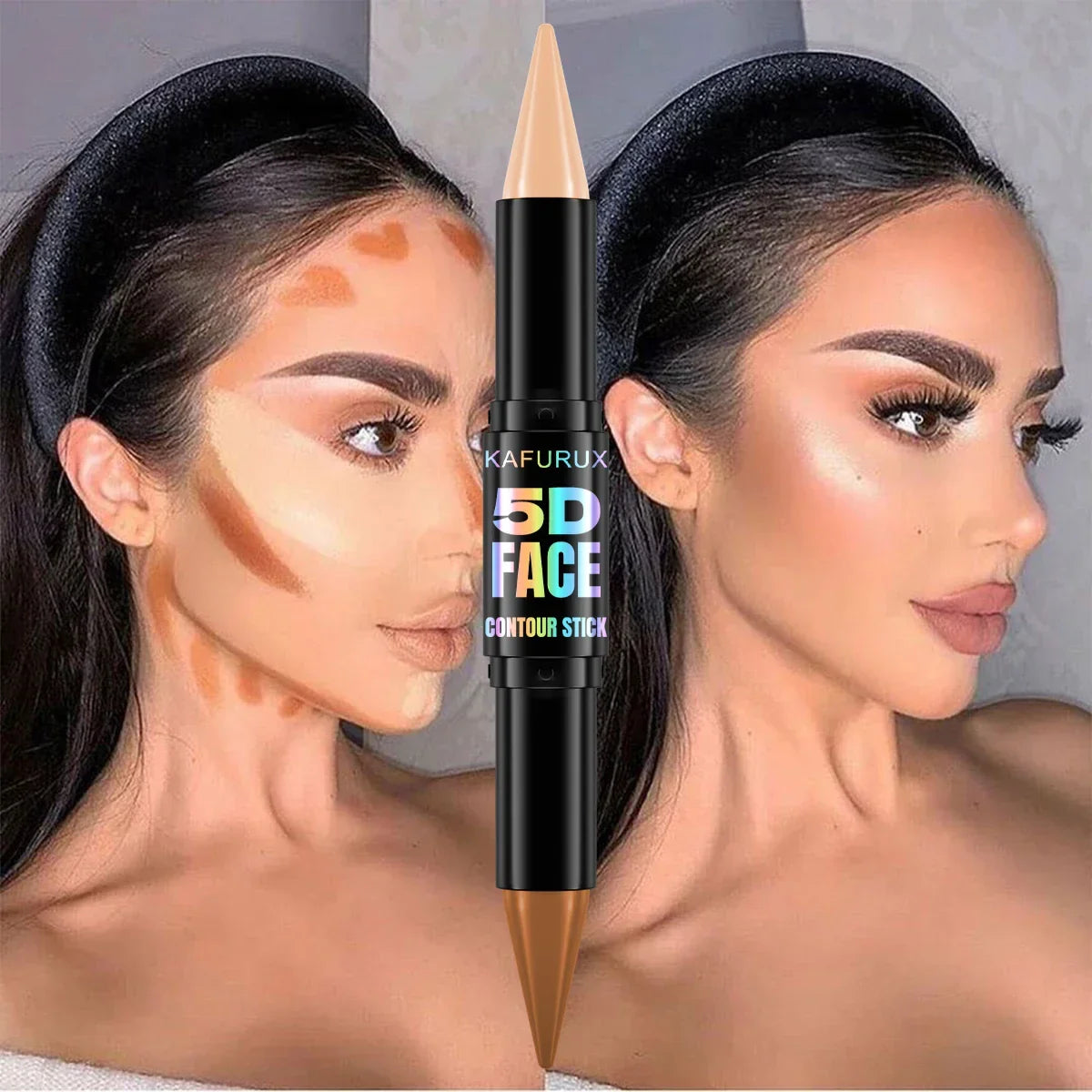 1PC Contour Stick Duo, Double-Eneed Highlight and Shadow Cream Waterproof Full Coverage Face Foundation Concealer Pen Long Lasti