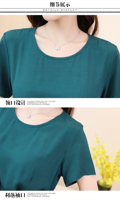 New Fashion Summer Dresses For Women 2025 Elegant Casual Short Sleeve Midi Dress Soild Colour Women Clothing