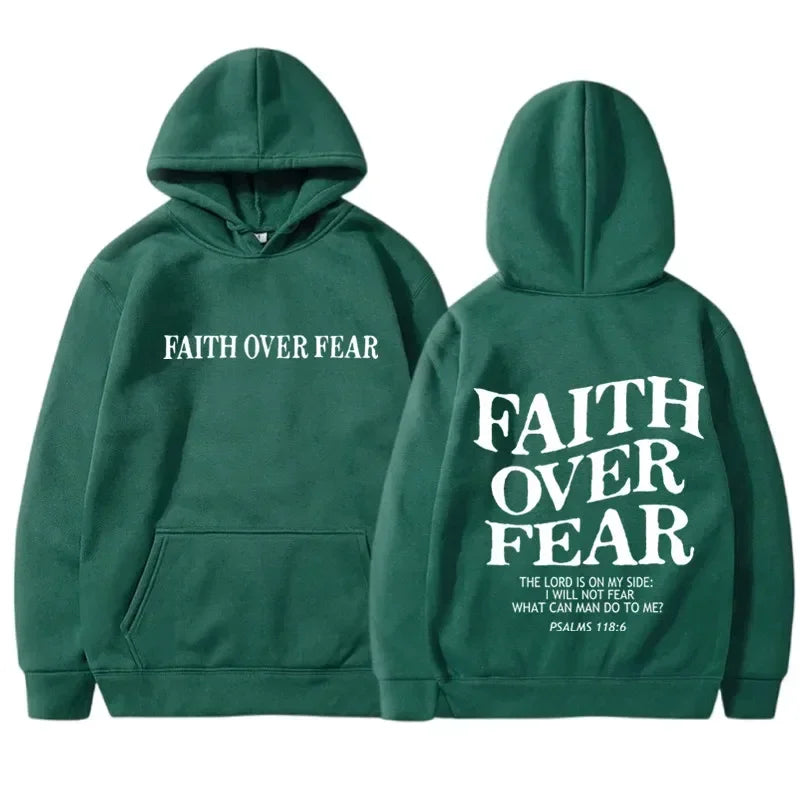 FAITH OVER FEAR Print Hoodies for Men Women Hooded Sweatshirts Harajuku