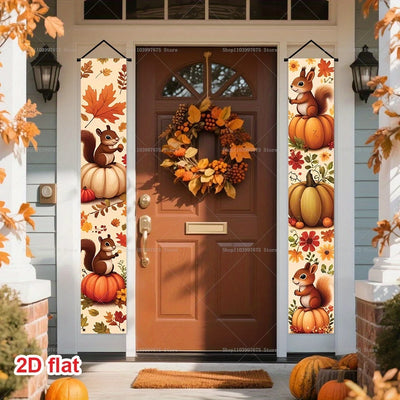 2D Thanksgiving Banners Maple Leaf Pumpkins Decorations Couplets Porch Sign Indoor Outdoor Wall Hanging Banners Party Supplies