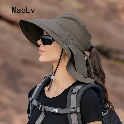 Summer Hat Women Outdoor UV Anti Neck Protection Sun Visor men Fishing Hiking Wide Brim Shawl Sunscreen Ponytail Cap undefine
