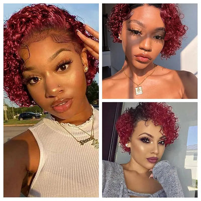 Short Kinky Curly Human Hair Wig Afro Short Wigs Pixie Cut Wig Human Hair No Lace Front Natural Brazilian Hair Wigs For Women