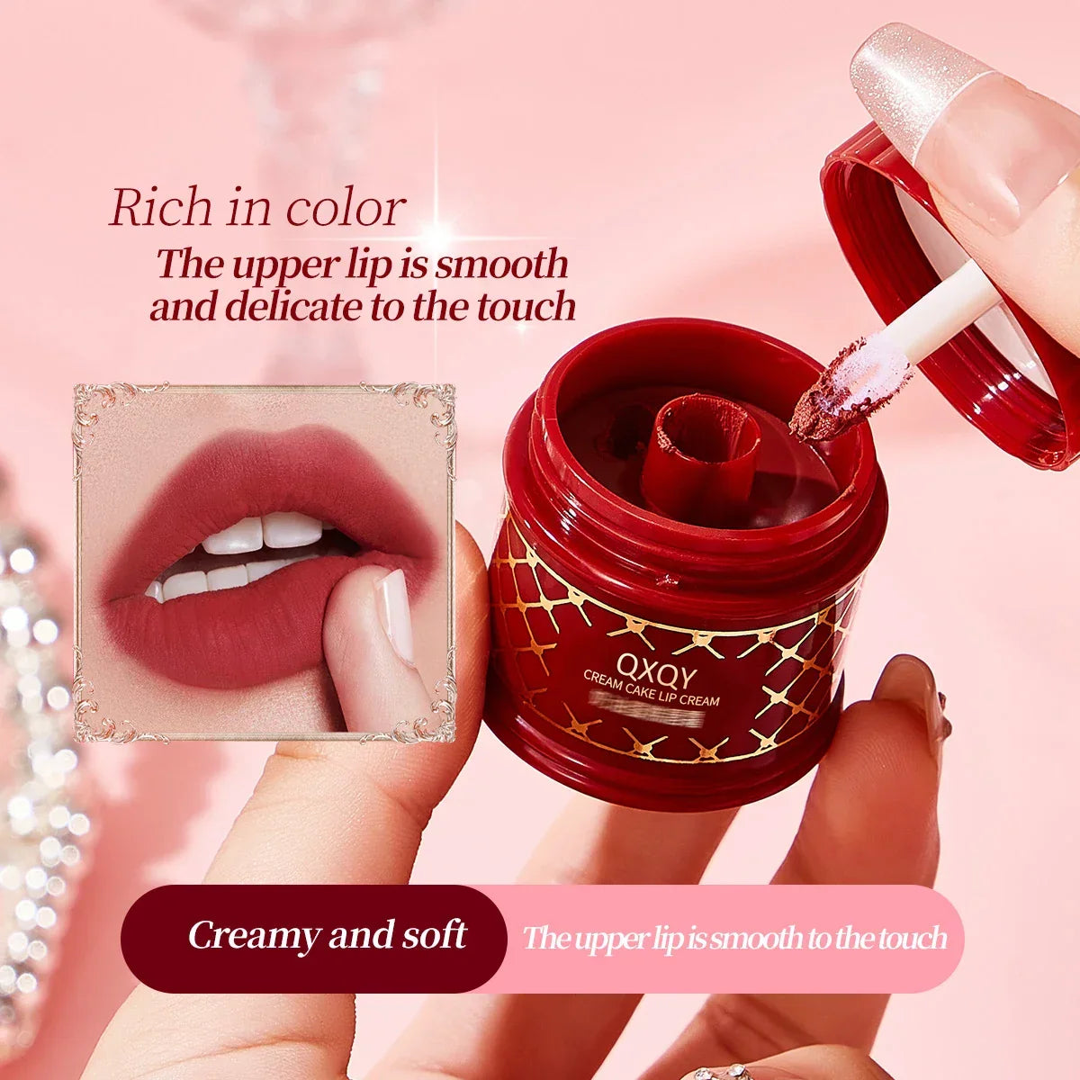 QXQY Cream Cake Lip Gloss, delicate texture, natural makeup, with lip brush lipstick cream