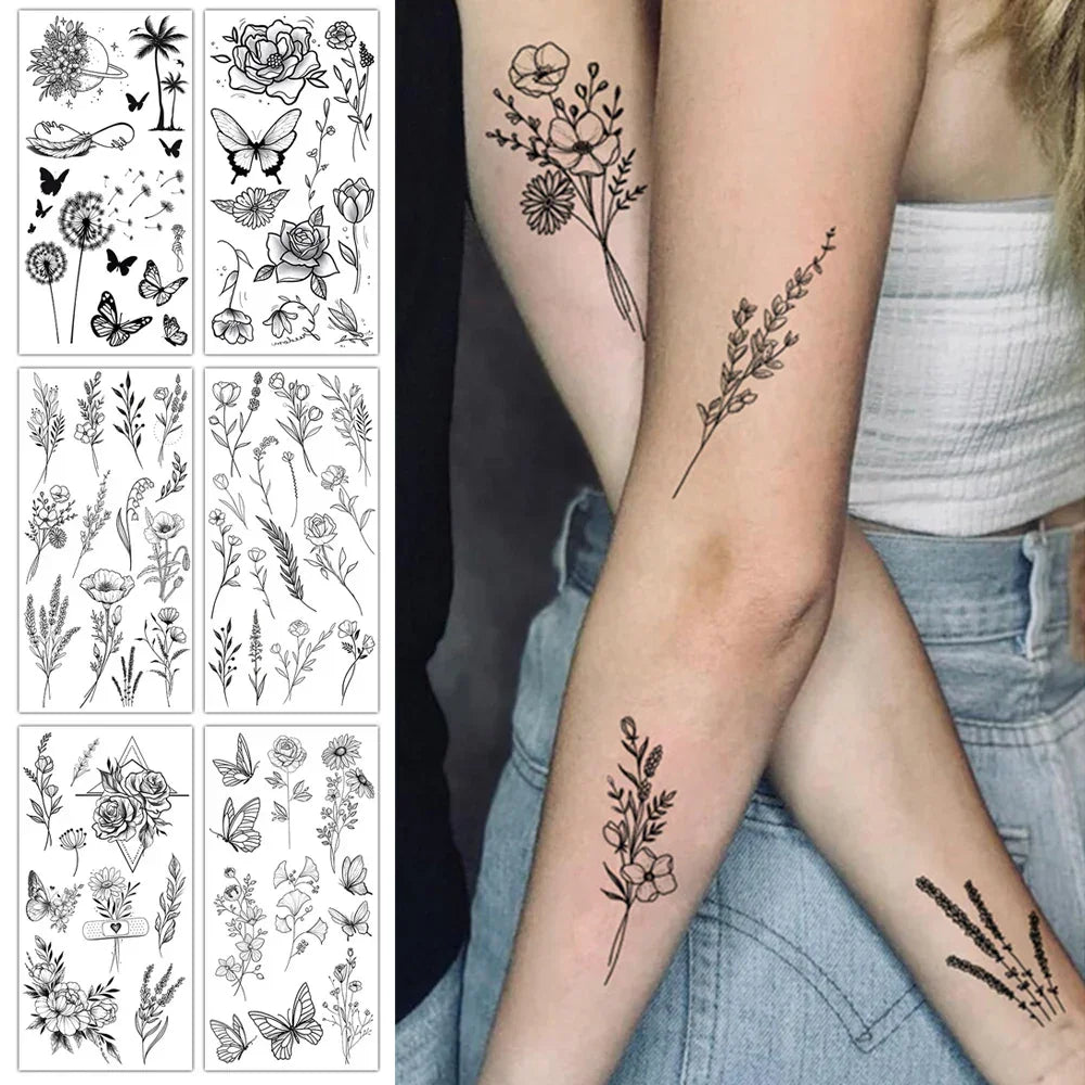 Sexy Temporary Tattoos For Women Water Transfer Sketch Tattoo Sticker Long Lasting Waterproof Body Art Tattoos Accessories