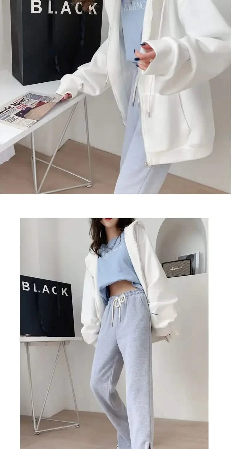 Casual Zip up Hooded Sweatshirt Candy Colour for Women Tops