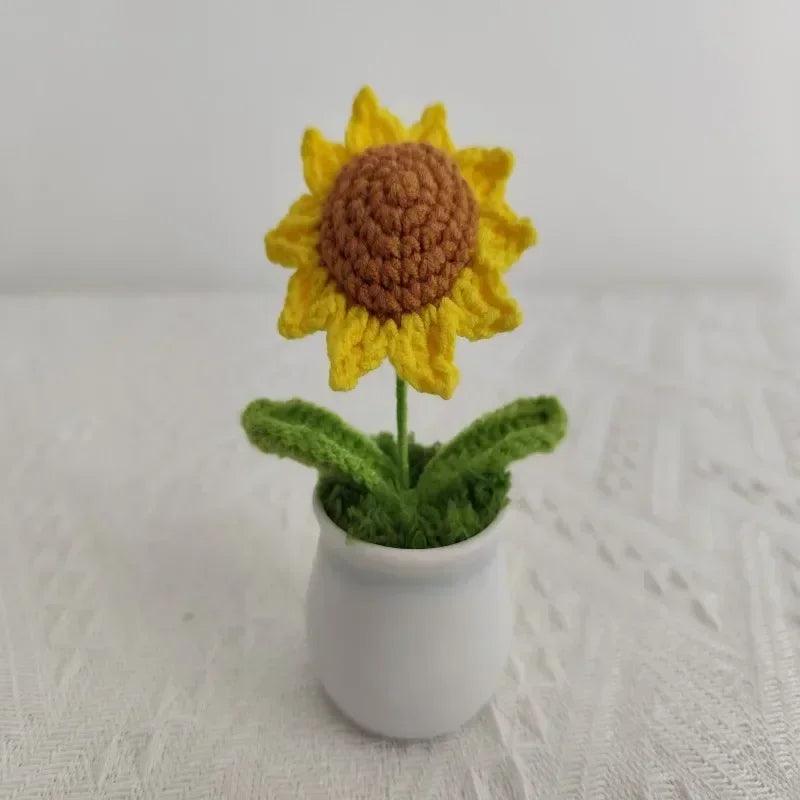 Handmade yarn hooks flowers sunflowers potted plants home decor wedding decorations holiday gifts