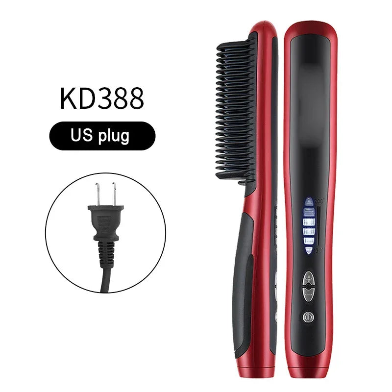 Hair & Beard Straightener Ionic Ceramic Hot Comb Electric Straighten Curling Hair Brush Negative Ion Anti-scalding Styling Tool