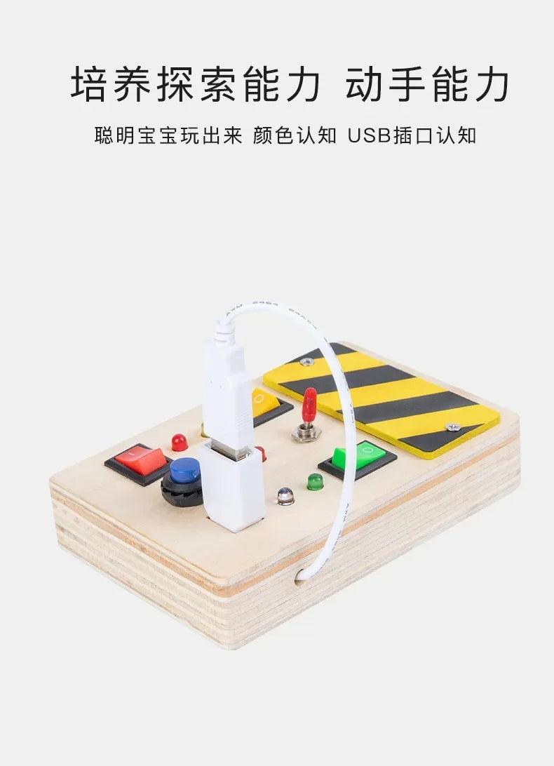 Montessori busy board sensory toys wooden with led light switch control travel activities children games for 2-4 years