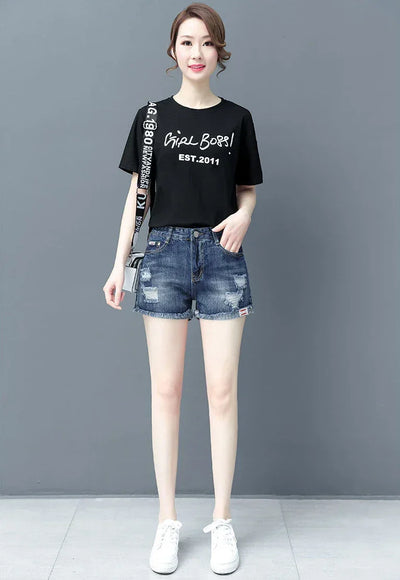 Women's Denim Shorts Ripped Boxer High Waist Female Short Jeans Pants Cheap Offer Aesthetic Hot Kpop Harajuku Fashion Stretchy