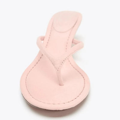 Cozy Faux Suede High-heel Slippers Women Sexy Round Toe Sewing Design Brand Slide Sandals Summer Sexy Clip-toe Beach Flip Flops