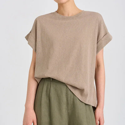 Women Linen Tops Crew Neck